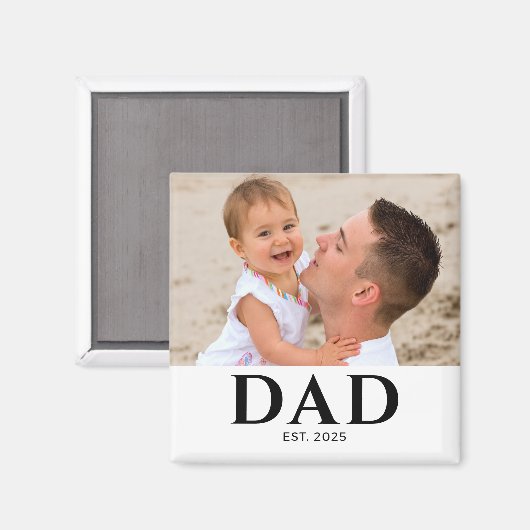 Dad Established Photo Gift Magneet (Voorkant / Achterkant)