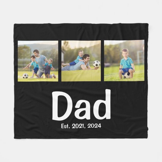 Dad Established Script Black 3 Photo  Fleece Deken (Voorkant (Horizontaal))