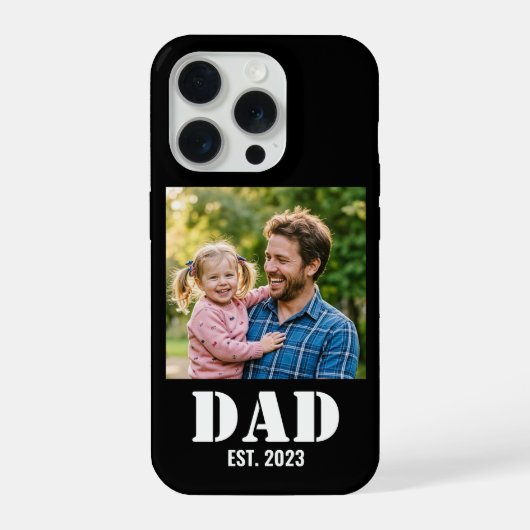 Dad Established Simple Bold White Text and Photo iPhone Hoesje (Achterkant)
