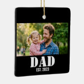 Dad Established Simple Bold White Text and Photo Keramisch Ornament (Rechts)