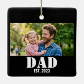 Dad Established Simple Bold White Text and Photo Keramisch Ornament (Achterkant)