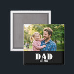 Dad Established Simple Bold White Text and Photo Magneet<br><div class="desc">Dad Established Simple Bold White Typography and Photo Magnet. Celebrate the legend in your life with this Dad Established Simple Black Typography Magnet Featuring a simple, minimal, bold font, this custom magnet is the ultimate Father's Day or birthday gift for any dad, dada, father, or pops. The clean black and...</div>