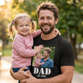 Dad Established Simple Bold White Text and Photo T-shirt