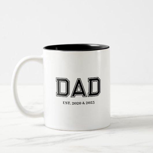 Dad Established Simple Modern College Typography Tweekleurige Koffiemok (Links)