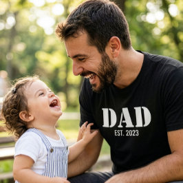 Dad Established Simple White Typography Black T-shirt