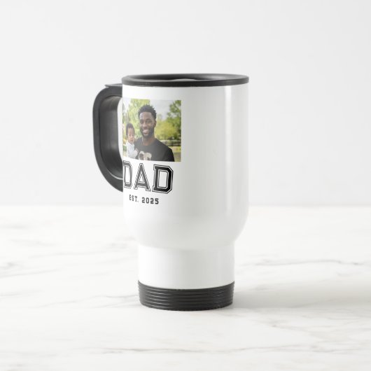 Dad Established Year Bold Black White Photo Gift Reisbeker (Voorkant links)