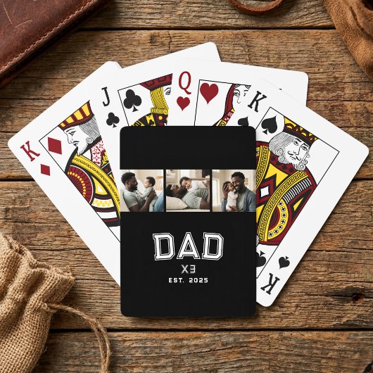 Dad Established Year Bold New Dad 3 Photo Pokerkaarten