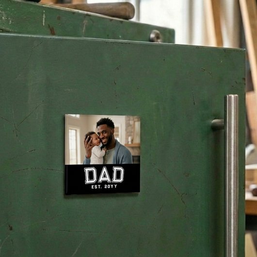 Dad Established Year Bold White Black Photo Magneet
