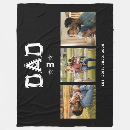 Dad Established Years Bold Black 3 Photo Fleece Deken (Voorkant)