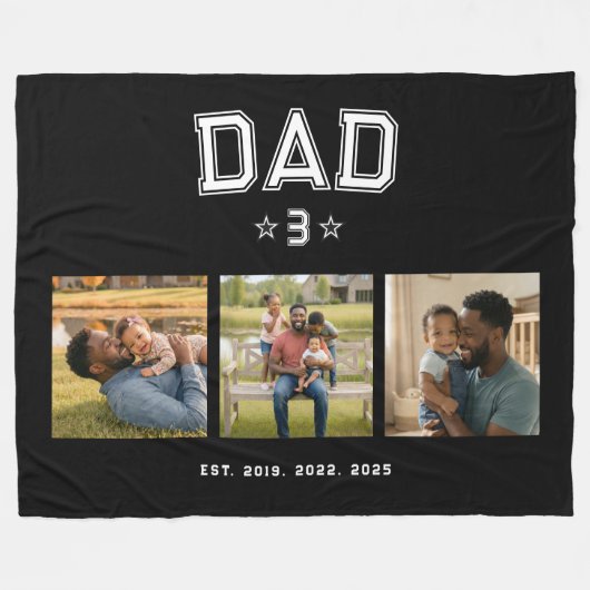 Dad Established Years Bold Black 3 Photo Fleece Deken (Voorkant (Horizontaal))