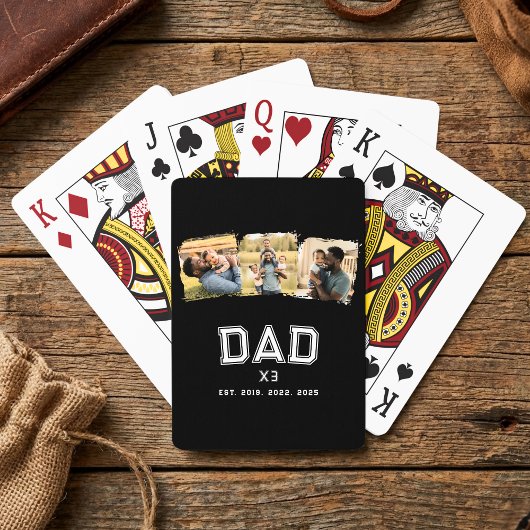 Dad Established Years Bold New Dad 3 Photo Pokerkaarten