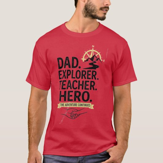 Dad Explorer Leraar Held T-Shirt | Avontuurlijke V (Voorkant)