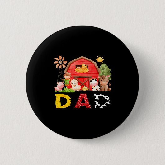 Dad Farm Cow Birthday Boy Matching Family Matching Ronde Button 5,7 Cm (Voorkant)