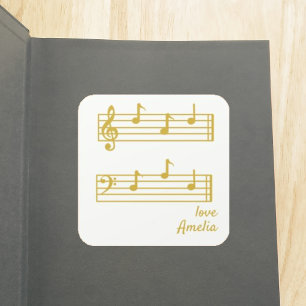 DAD GOLD & CREAM MUSICAL NOTEN SCORE BOEKPLAAT VIERKANTE STICKER