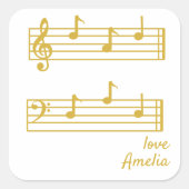 DAD GOLD & CREAM MUSICAL NOTEN SCORE BOEKPLAAT VIERKANTE STICKER (Voorkant)