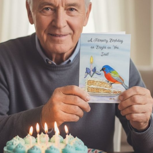 Dad Happy February Birthday Painted Bunt Kaart