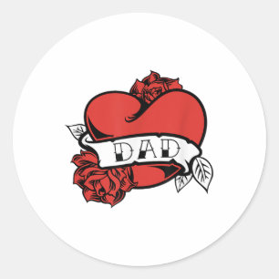 Dad Hart Tattoo Valentijnsdag Vaders Dag Liefde _ Ronde Sticker