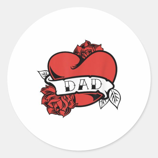 Dad Hart Tattoo Valentijnsdag Vaders Dag Liefde _ Ronde Sticker (Voorkant)