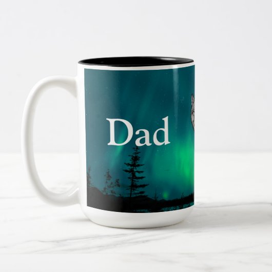Dad Is Mentor, Guide, Strength & Heart Wolf Mug Tweekleurige Koffiemok (Links)