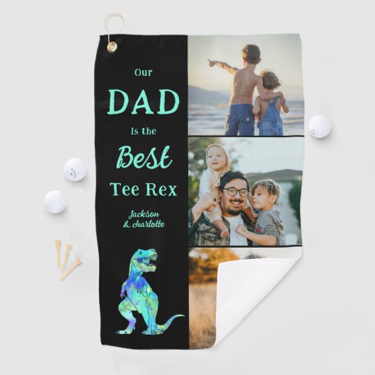 Dad is the Best Tee Rex 3 Photo Funny Golfhanddoek (Insitu)