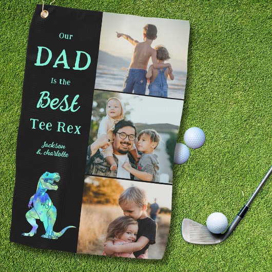 Dad is the Best Tee Rex 3 Photo Funny  Golfhanddoek