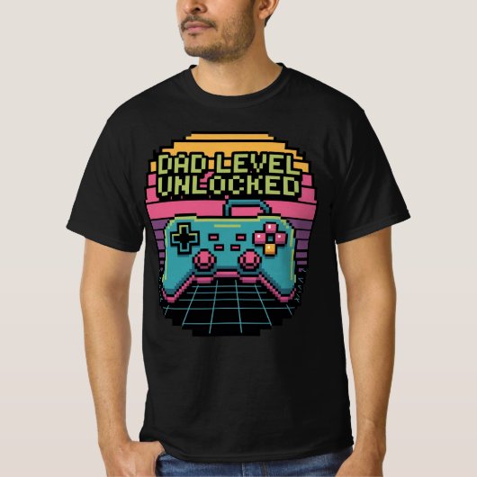 DAD LEVEL UNLOCKED – Classic Pixel Gamer Edition T-shirt (Voorkant)