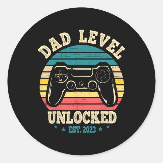 Dad Level Unlocked Est. 2023 New Daddy I Leveled U Ronde Sticker (Voorkant)