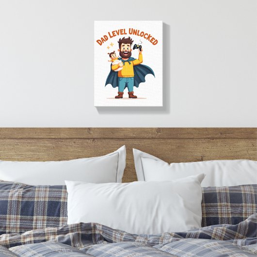 🎮 Dad Level Unlocked – Funny Gamer Dad's D Canvas Afdruk (Insitu (Slaapkamer))