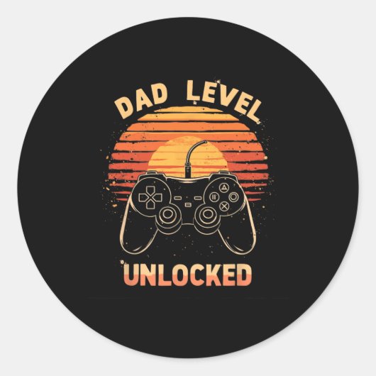 Dad Level Unlocked Funny Retro New Dad Gamer Ronde Sticker (Voorkant)
