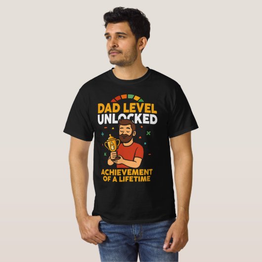 Dad Level Unlocked - Grappig Vaderdag cadeau T-shirt (Voorkant volledig)