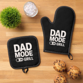 Dad Mode Grill Aan Grappige BBQ Vader Citaat Ovenwant & Pannenlap Set