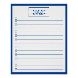 Dad Modern Blue Monogram 20" x 25" To Do List Perfect Poster