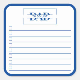 Dad Modern Blue Monogram 3" To Do List Vierkante Sticker