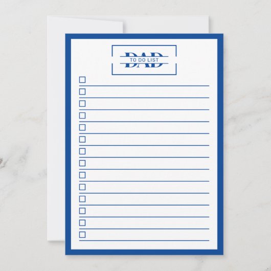 Dad Modern Blue Monogram 5" x 7" To Do List Kaart (Voorkant)