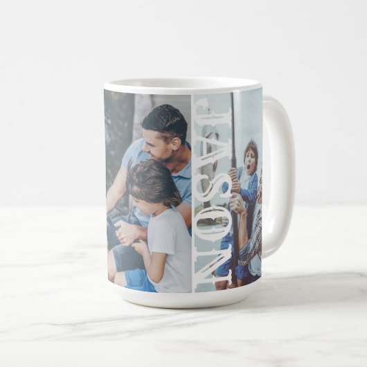 Dad Modern Custom 4 Foto Collage Grid Koffiemok (Voorkant rechts)