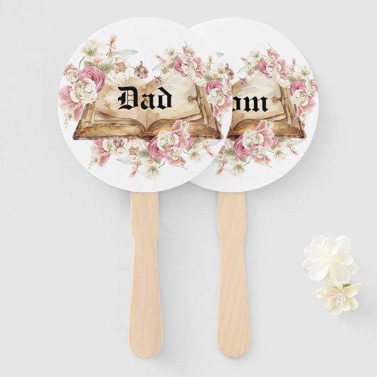 Dad & Mom Fairytale Book Flowers Rose Baby Shower Handwaaier (Voorkant en achterkant)