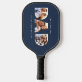 dad multi foto moderne typografie blauw pickleball paddle (Achterkant)