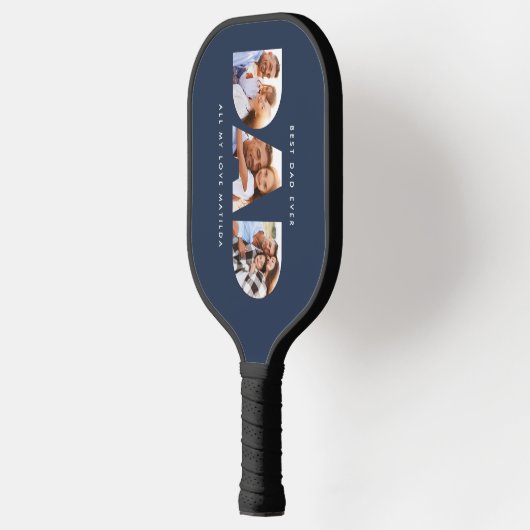 dad multi foto moderne typografie blauw pickleball paddle (Links)