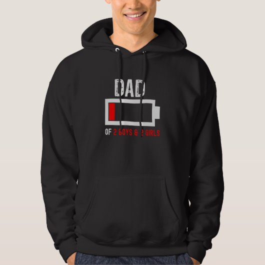 Dad Of 2 Boys 2 Girls Funny Mens Low Energy Batter Hoodie (Voorkant)