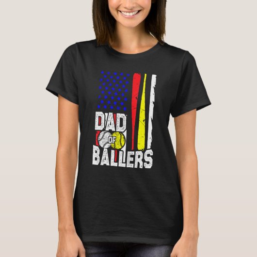 Dad of Ballers  Men Softball Baseball Player Fathe T-shirt (Voorkant)