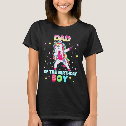 Dad Of The Birthday Boy Dabbing Unicorn Family Mat T-shirt (Voorkant)