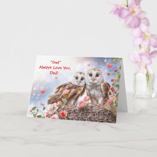 Dad or Father Cute and Fun Owl Valentines Day Kaart (Orchidee)