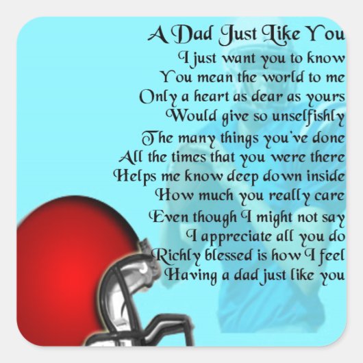Dad Poem - Amerikaans Football Design Vierkante Sticker (Voorkant)