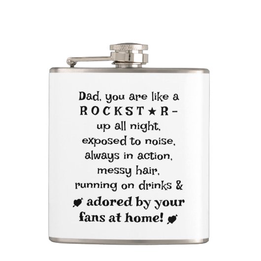 Dad Rockstar 6oz Flask, Birthday Gift From Baby,   Heupfles (Voorkant)