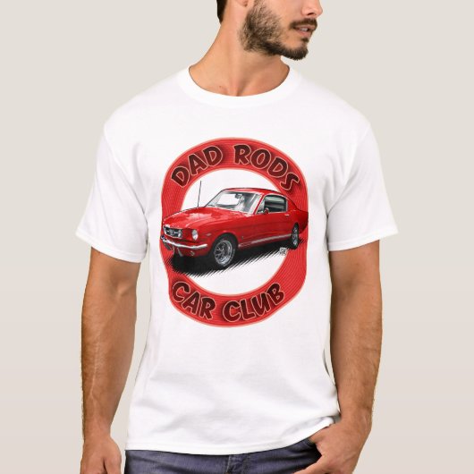 Dad Rods Car Club Rode Pony FastBack Auto T-shirt (Voorkant)