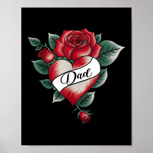 Dad Roos Hart Tattoo Valentijnsdag Matching Fami Poster (Voorkant)
