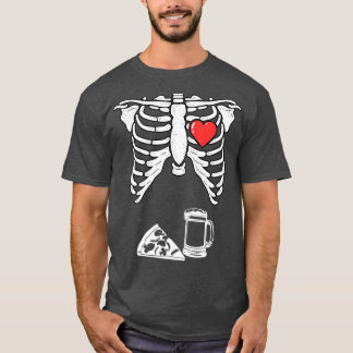 Dad Skeleton Halloween Beer Pizza Funny Couple T-shirt
