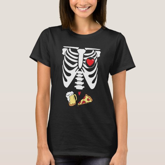 Dad Skeleton Halloween Beer Pizza Pregnancy Coupl T-shirt (Voorkant)