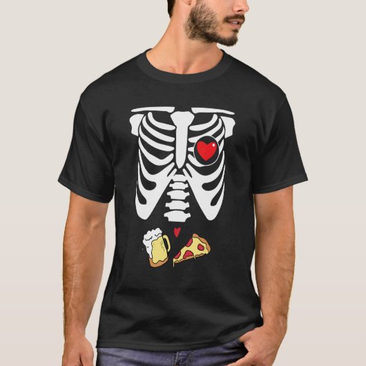 Dad Skeleton Halloween Beer Pizza  Pregnancy Coupl T-shirt (Voorkant)
