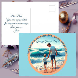 Dad Son Bonding op het strand Foto Vaderdag Quote Briefkaart